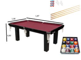 Mesa Sinuca com Acessórios Tecido Verde Tampo MDF 1,86 x 1,08 Klopf