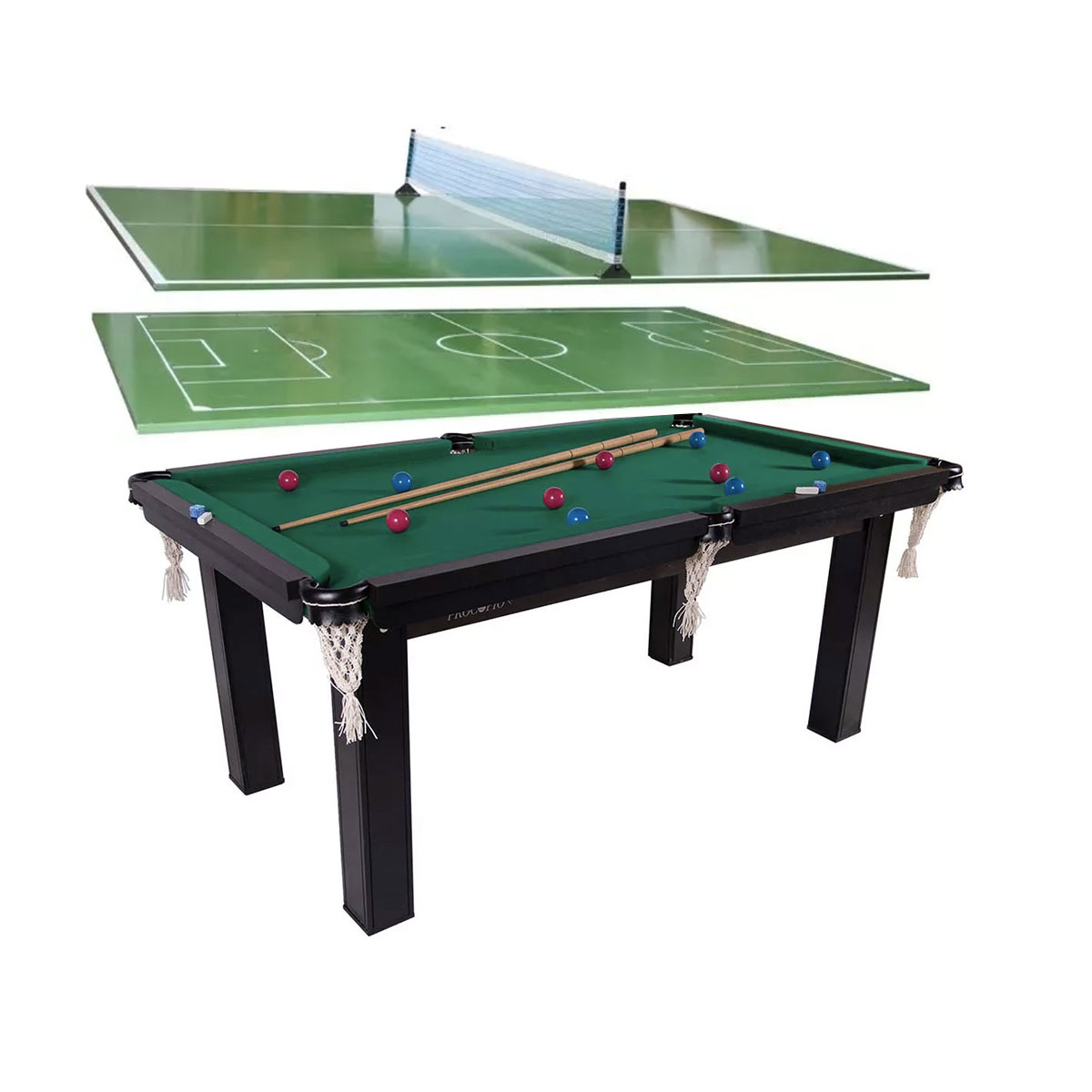 Mesa 3 em 1 - Sinuca/Ping Pong/Futebol Botão Procópio - Verde