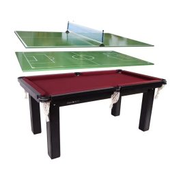 Mesa 4 em 1 Sinuca Futebol Botão Ping Pong – 15mm MDF Tecido Vinho UltimaX