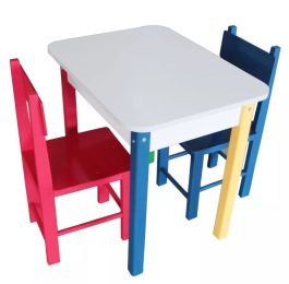 Mesa Retangular Colorida com 2 Cadeiras de Madeira UltimaX  60 x 45 x 56,5