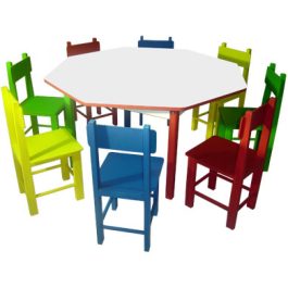 Mesa Infantil Oitavada Com 8 Cadeiras Em Madeira UltimaX