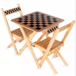 Mesa de Xadrez e Dama com Gaveta 2 Cadeiras – Madeira e MDF – UltimaX