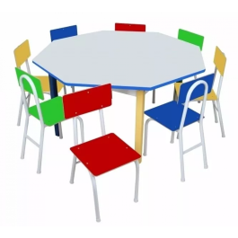Mesa Infantil Oitavada em Ferro com 8 Cadeiras UltimaX