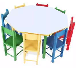 Mesa Infantil Oitavada Com 8 Cadeiras Em Madeira UltimaX