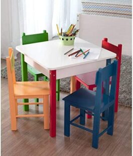 Mesa Infantil com 4 Cadeiras de Madeira e MDF – UltimaX – 60 x 60 x 55 cm.